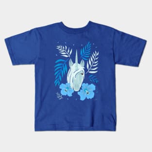 Unicorn and Hibiscus Flowers and Tropical Teaves Kids T-Shirt